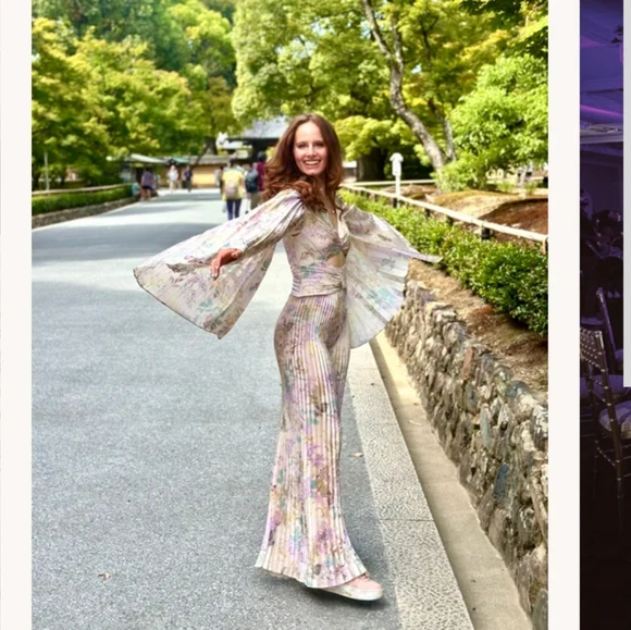 Significant Other Floral Pleated Jumpsuit with Dramatic Sleeves